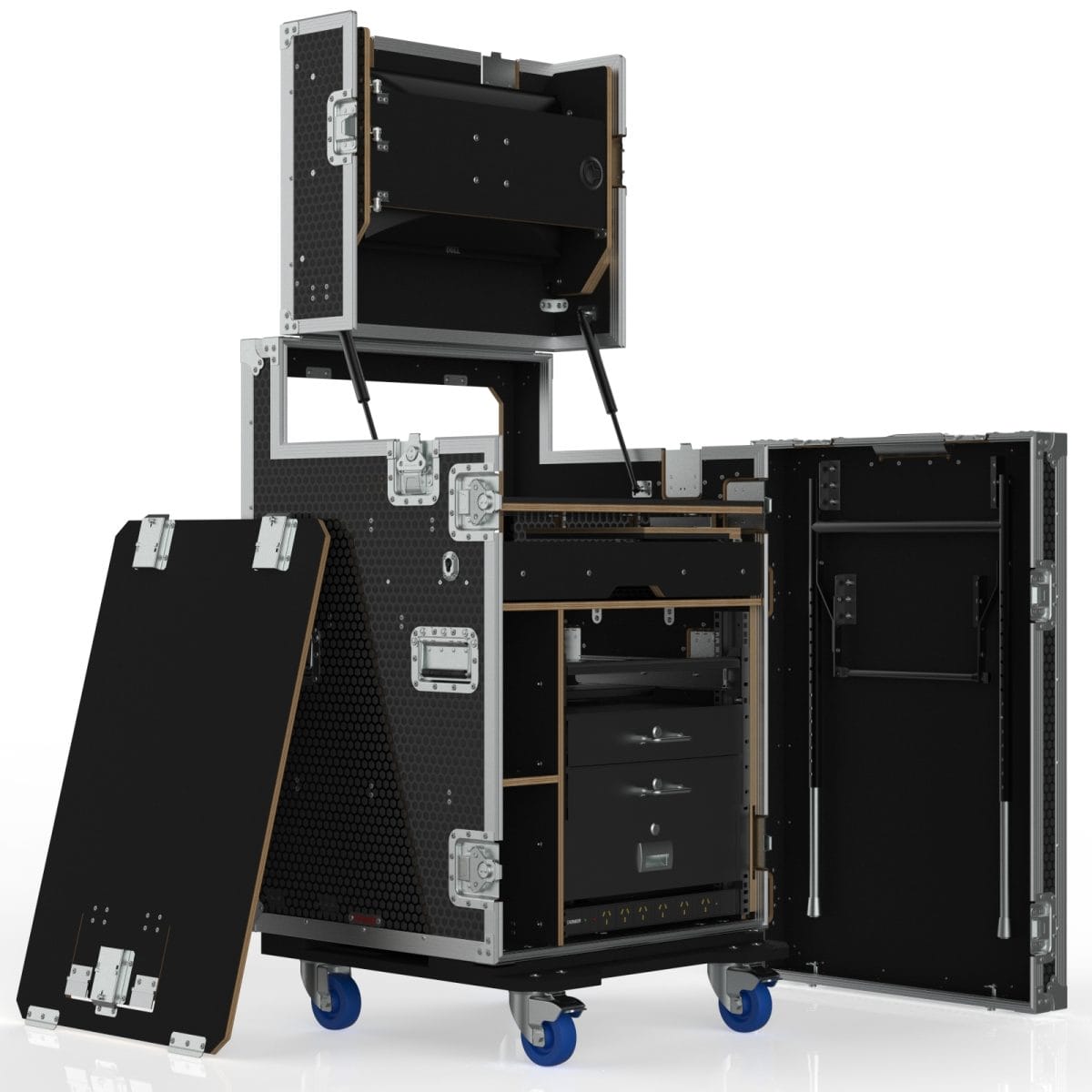 Workstation Case With 12U Standard Rack, Tray, Drawers &Amp; Pdu; Supports 2 Monitors