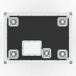 a black and white rectangular object with silver bolts