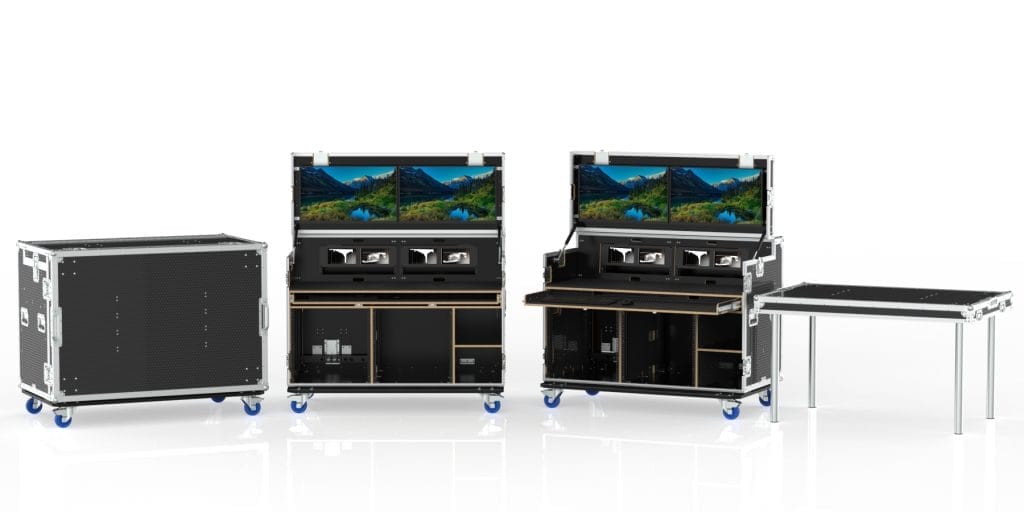 WORKSTATION CASE FP2-S, WITH VESA MOUNT FOR 2 OF 27" MONITORS, 2 STANDARD RACK BAYS