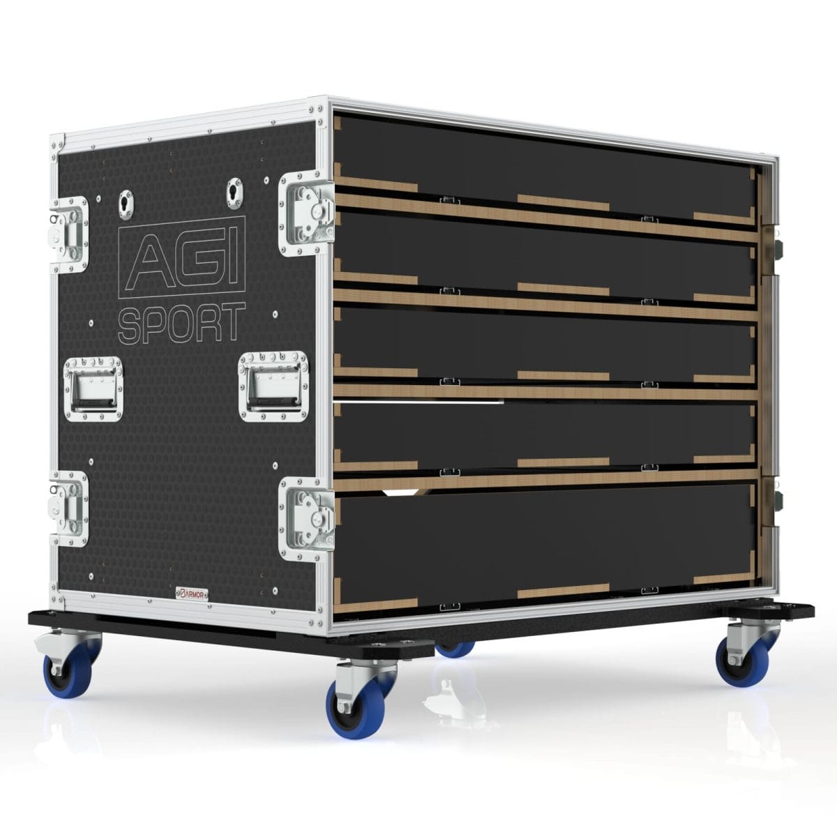 UTILITY DRAWER CASE WITH 5 DRAWERS FOAM LINED, FRONT AND REAR LID REMOVABLE WITH REMOVABLE LEGS