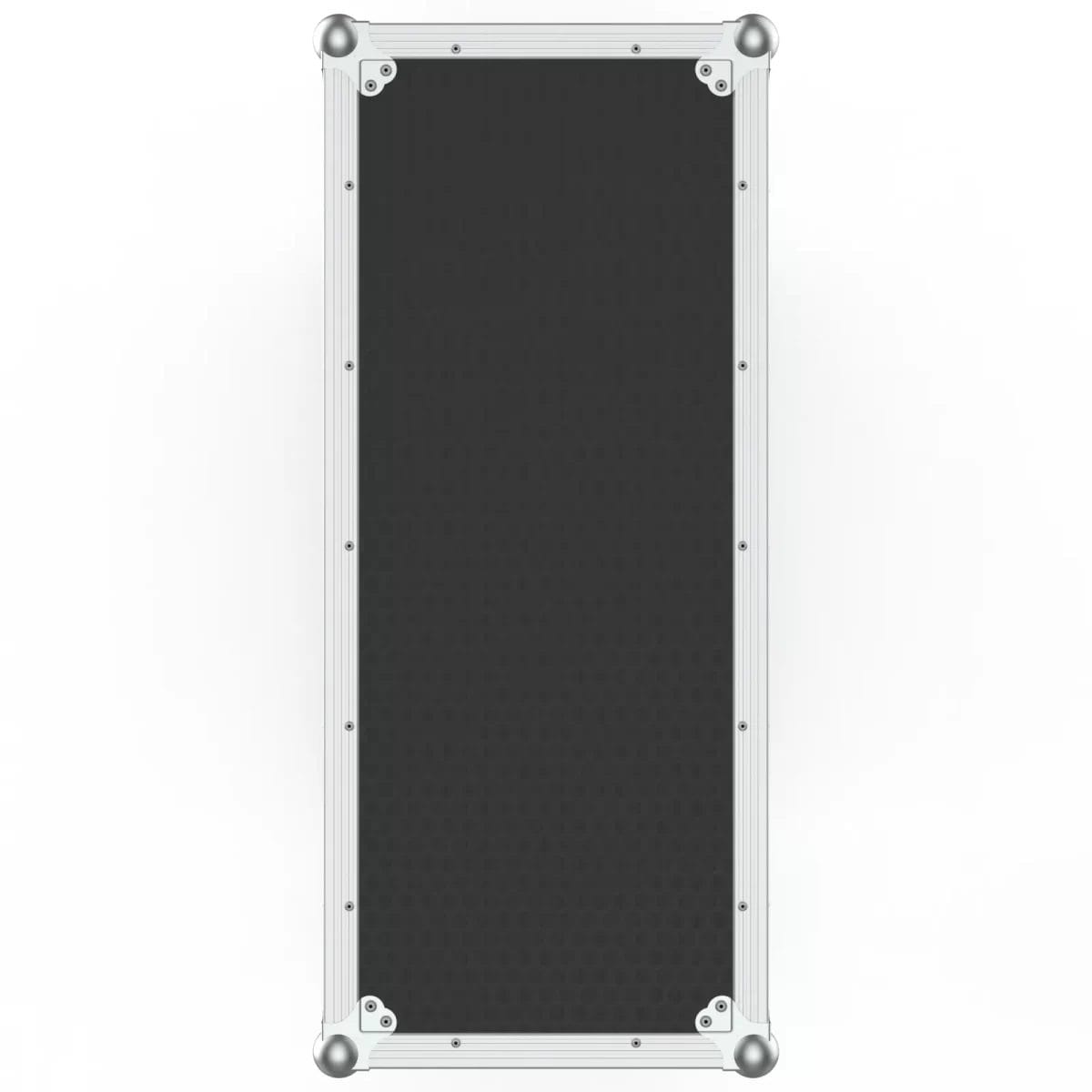 Top-down view of the amp case with lid closed, showing flat surface and secure hardware fittings
