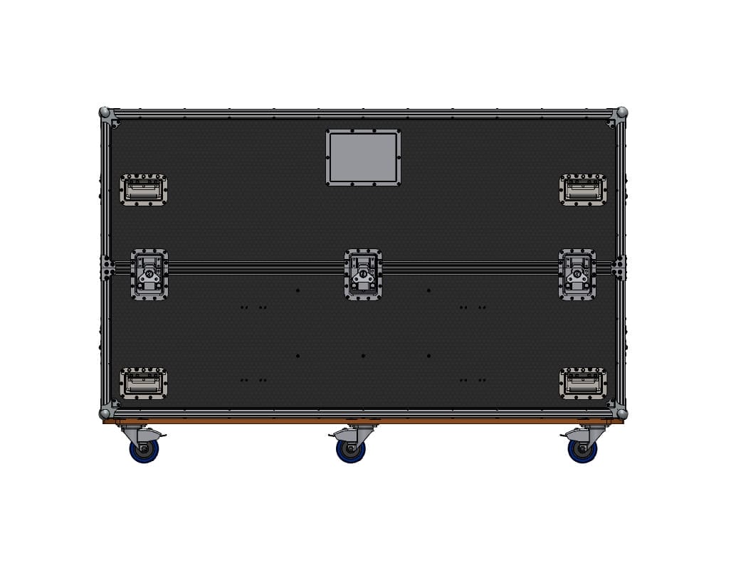 Dual 75-inch Samsung TV case with rugged wheels and foam interior for secure transport and storage of large-format displays
